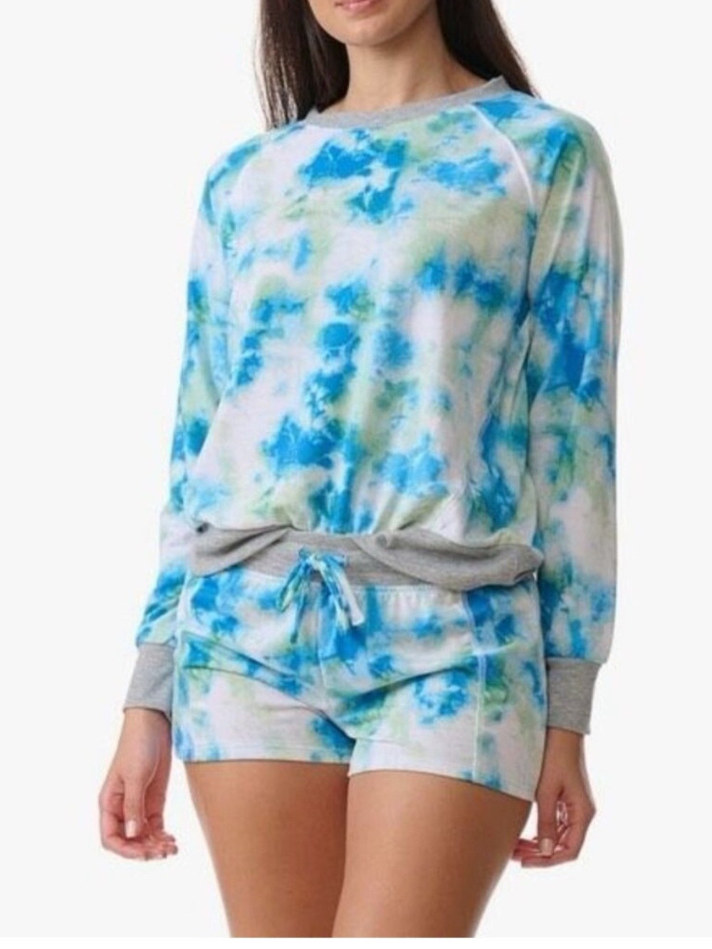 Splendid Blue & Green Tie-Dye Lounge Set with Gray Trim